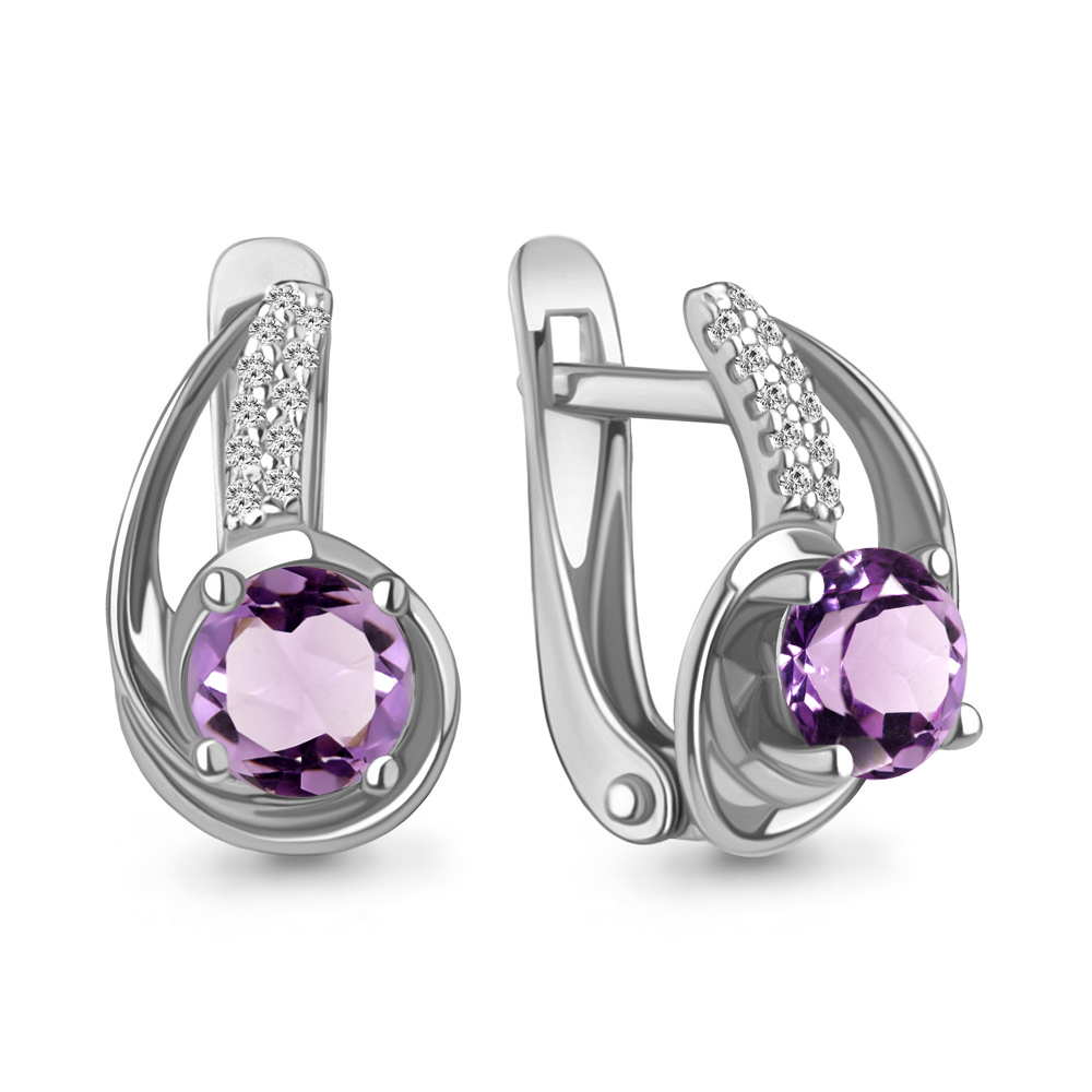 4298504А Серьги из Серебра с аметистами, фианитами