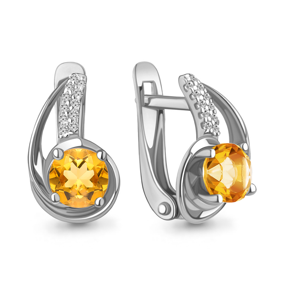 4298506А Серьги из Серебра с фианитами, цитринами