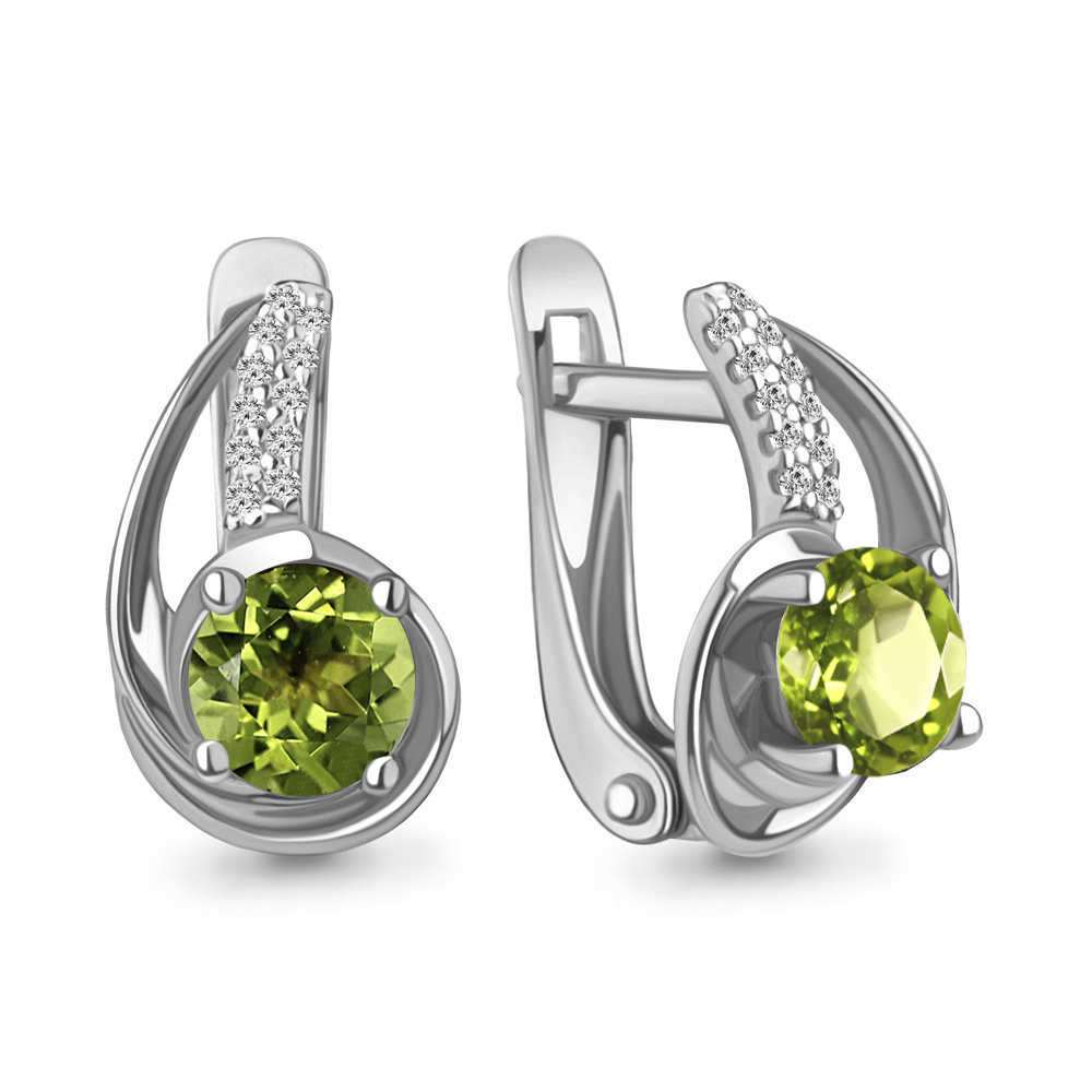 4298507А Серьги из Серебра с фианитами, хризолитами