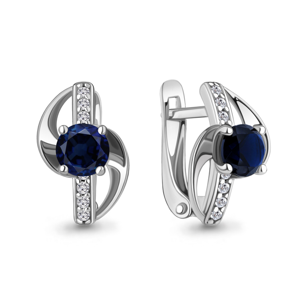 42986Б Серьги из Серебра с наносапфирами, фианитами из коллекции "Клеопатра"