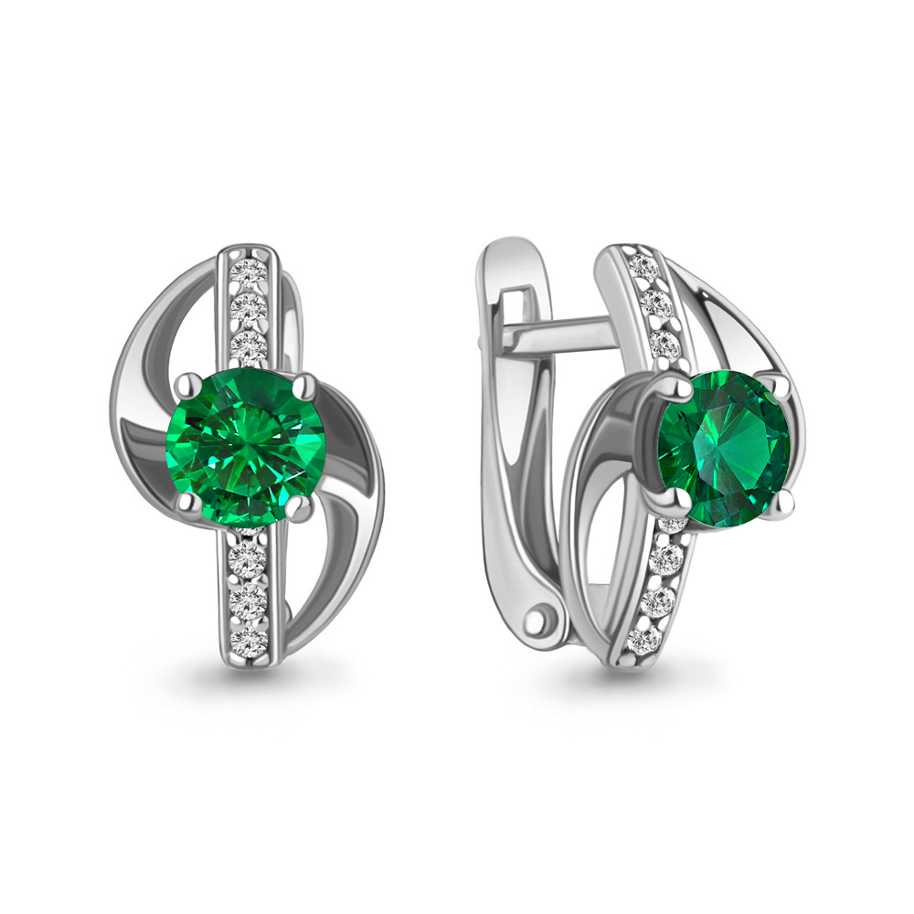 42986Г Серьги из Серебра с наноизумрудами, фианитами