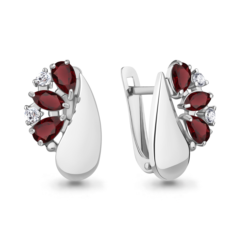 4319903А Серьги из Серебра с гранатами, фианитами