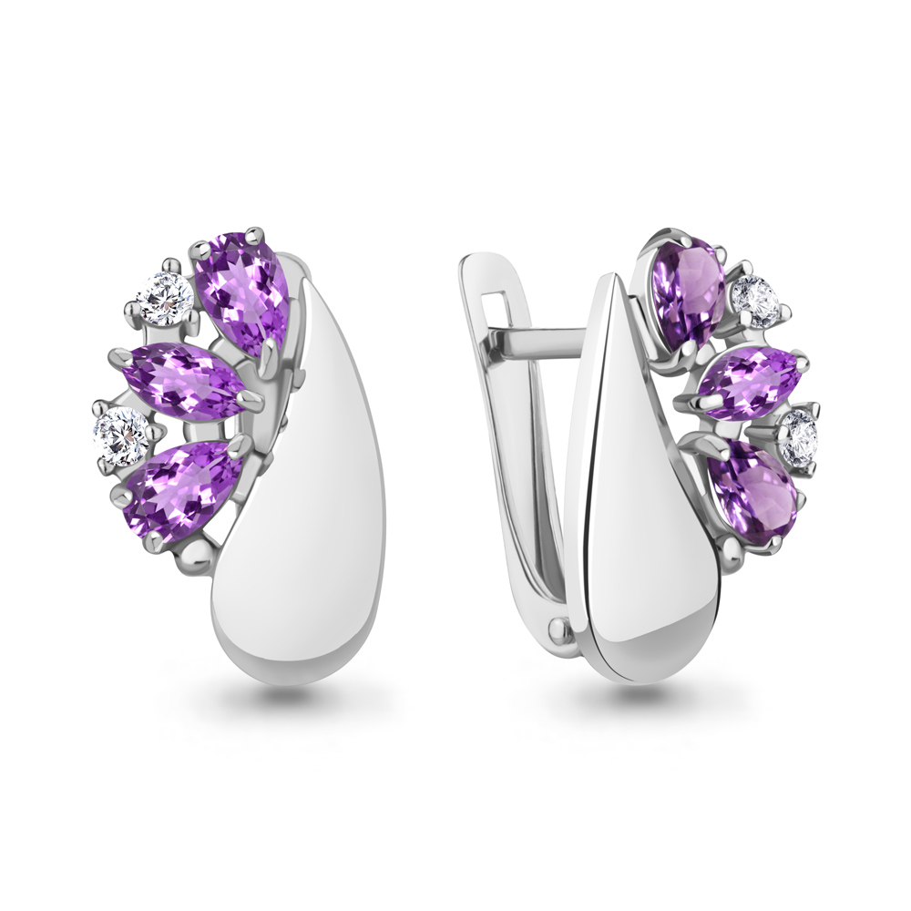 4319904А Серьги из Серебра с аметистами, фианитами
