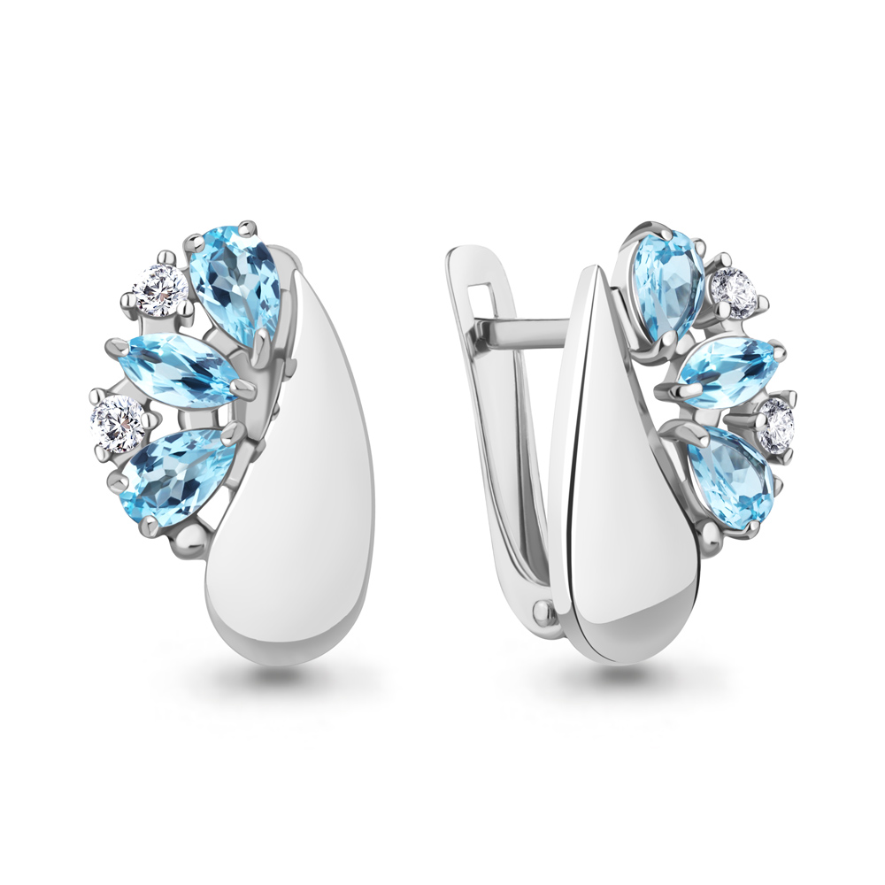4319905А Серьги из Серебра с топазами свисс блю, фианитами