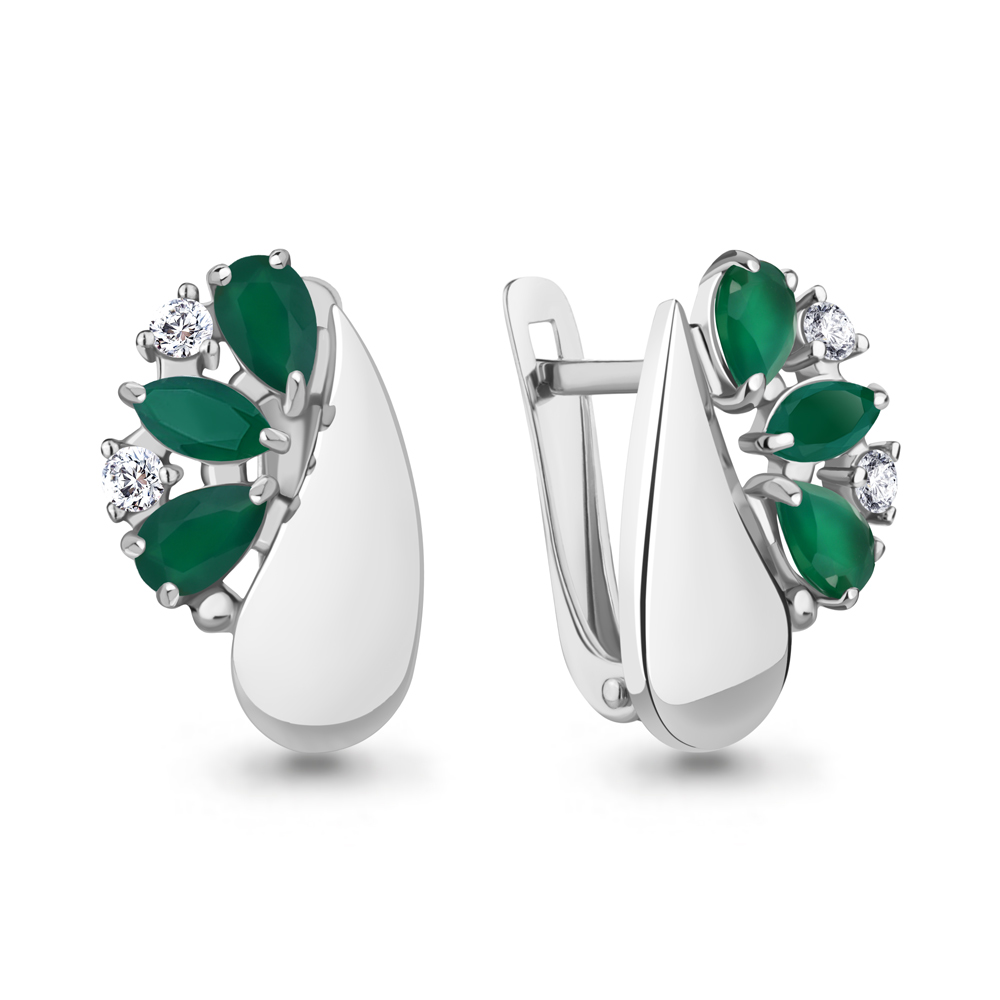 4319909А Серьги из Серебра с агатами, фианитами