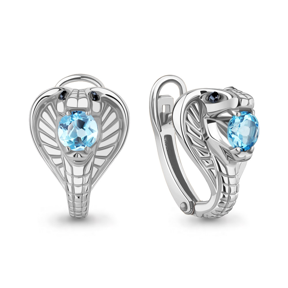 4320005Ч Серьги из Серебра с нанокристаллами, топазами свисс блю