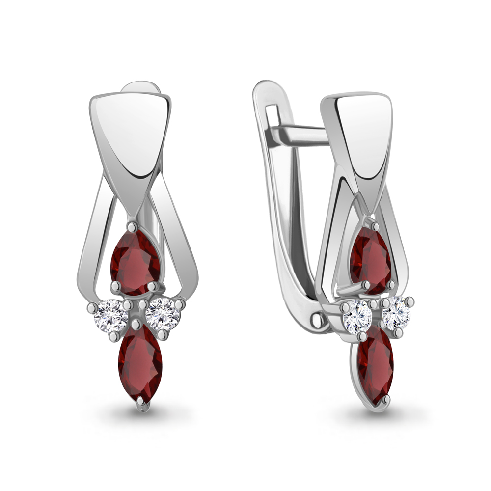 4320103А Серьги из Серебра с гранатами, фианитами