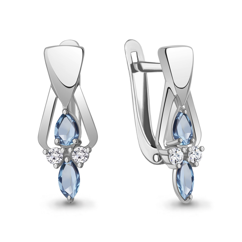 4320105А Серьги из Серебра с топазами свисс блю, фианитами