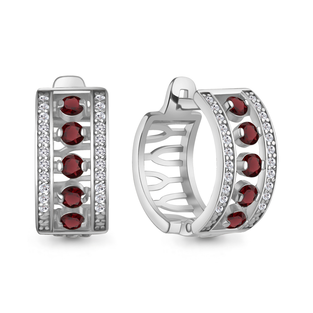 4320403А Серьги из Серебра с гранатами, фианитами