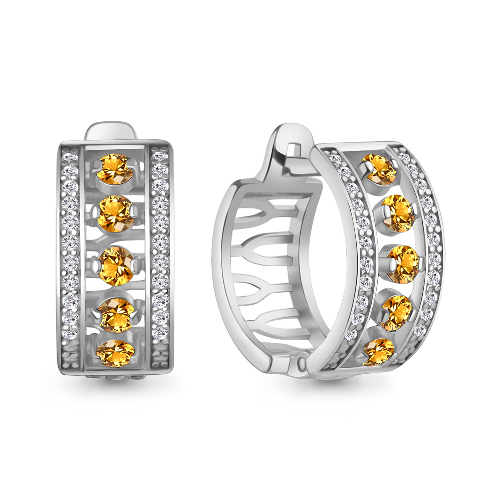 4320406А Серьги из Серебра с фианитами, цитринами