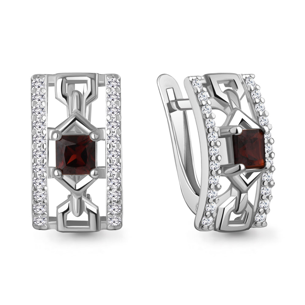 4320603А Серьги из Серебра с гранатами, фианитами