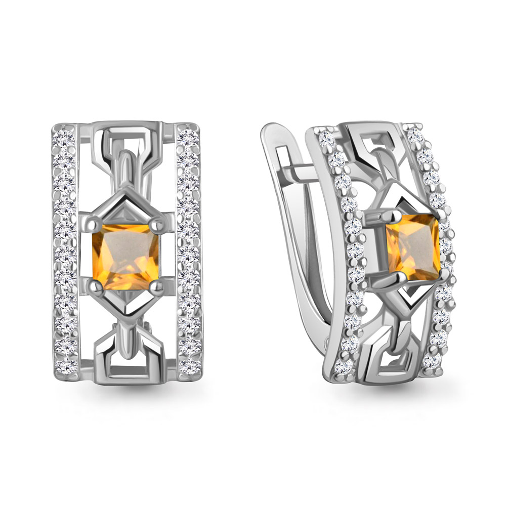 4320606А Серьги из Серебра с фианитами, цитринами