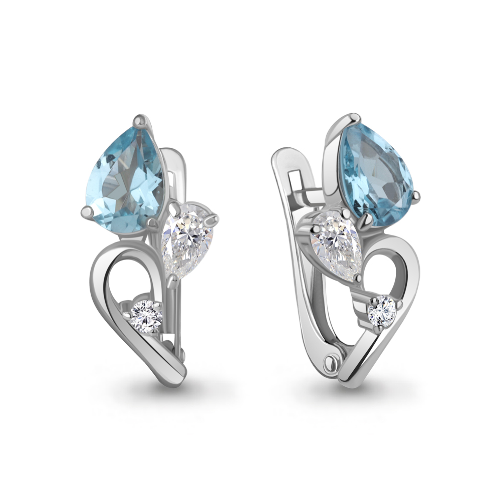 4320705 Серьги из Серебра с топазами свисс блю, фианитами