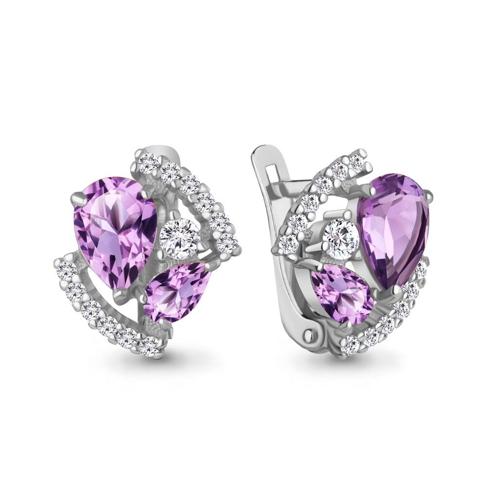 4320804А Серьги из Серебра с аметистами, фианитами