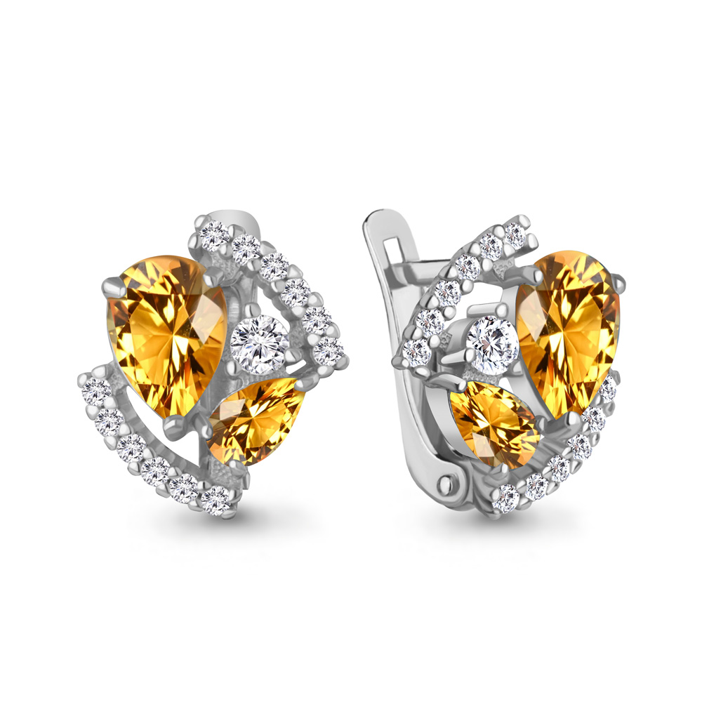 4320806А Серьги из Серебра с фианитами, цитринами