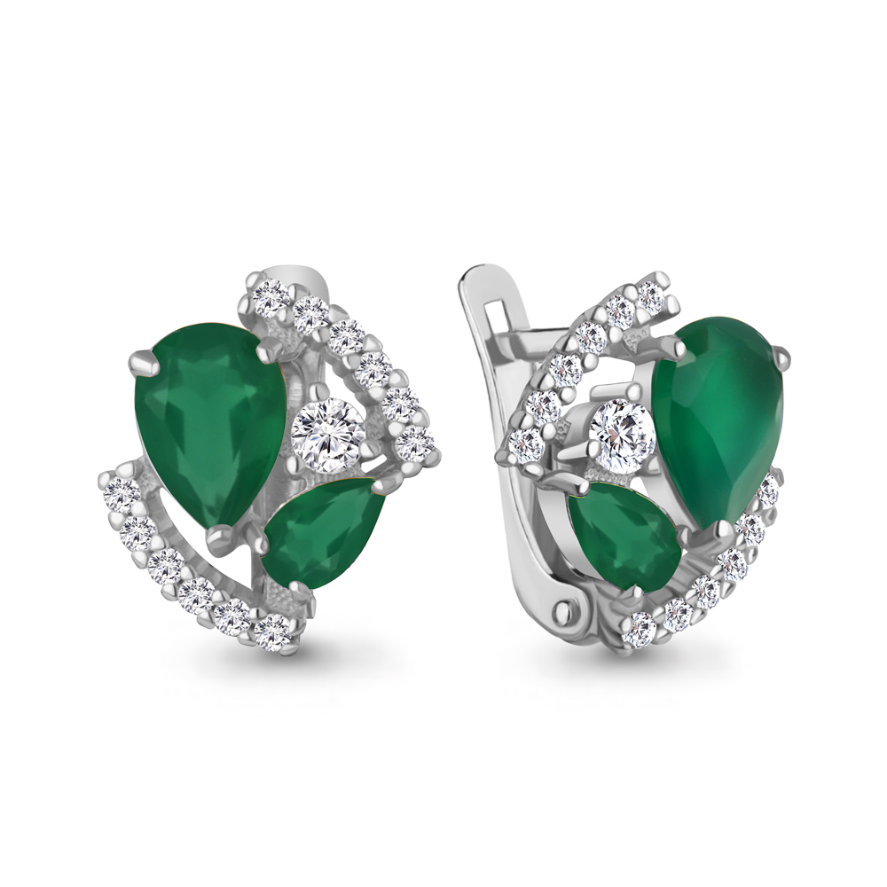 4320809А Серьги из Серебра с агатами, фианитами