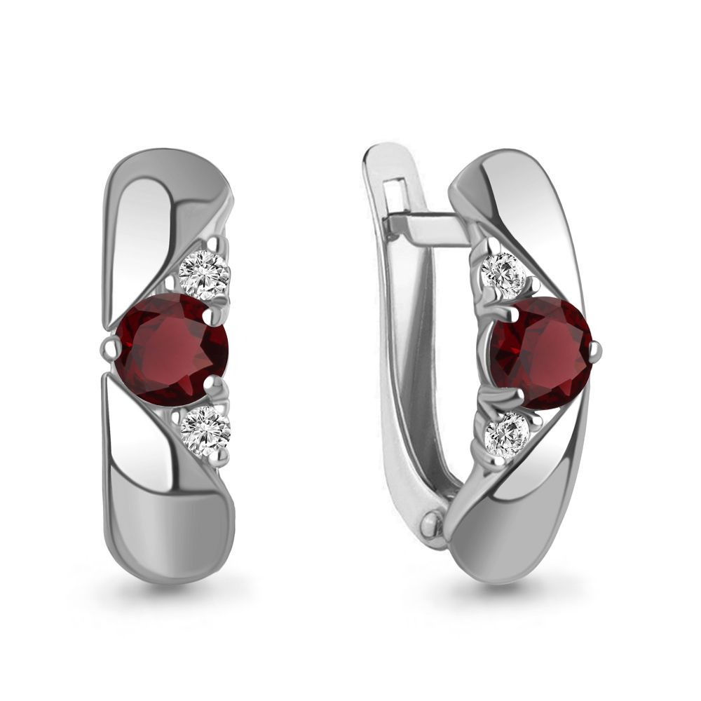4321103А Серьги из Серебра с гранатами, фианитами