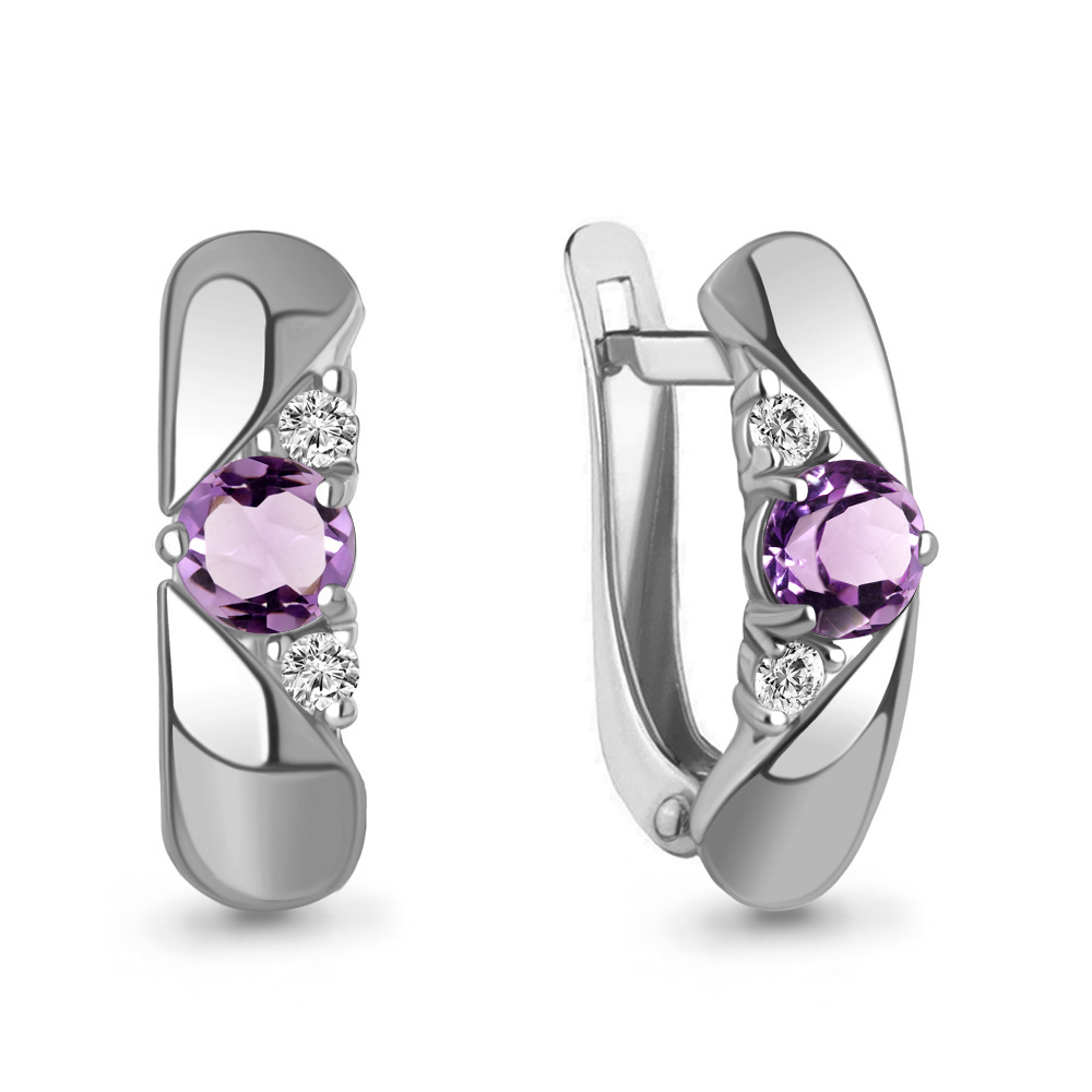 4321104А Серьги из Серебра с аметистами, фианитами