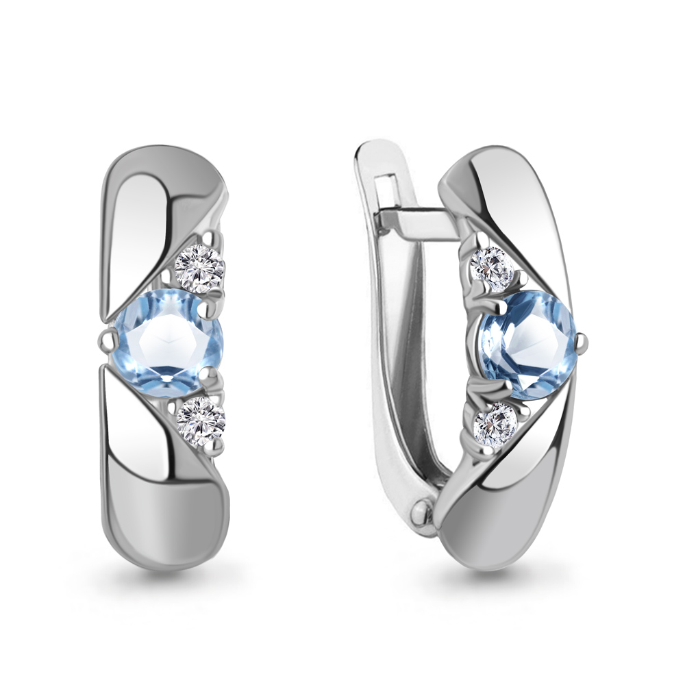 4321105А Серьги из Серебра с топазами свисс блю, фианитами