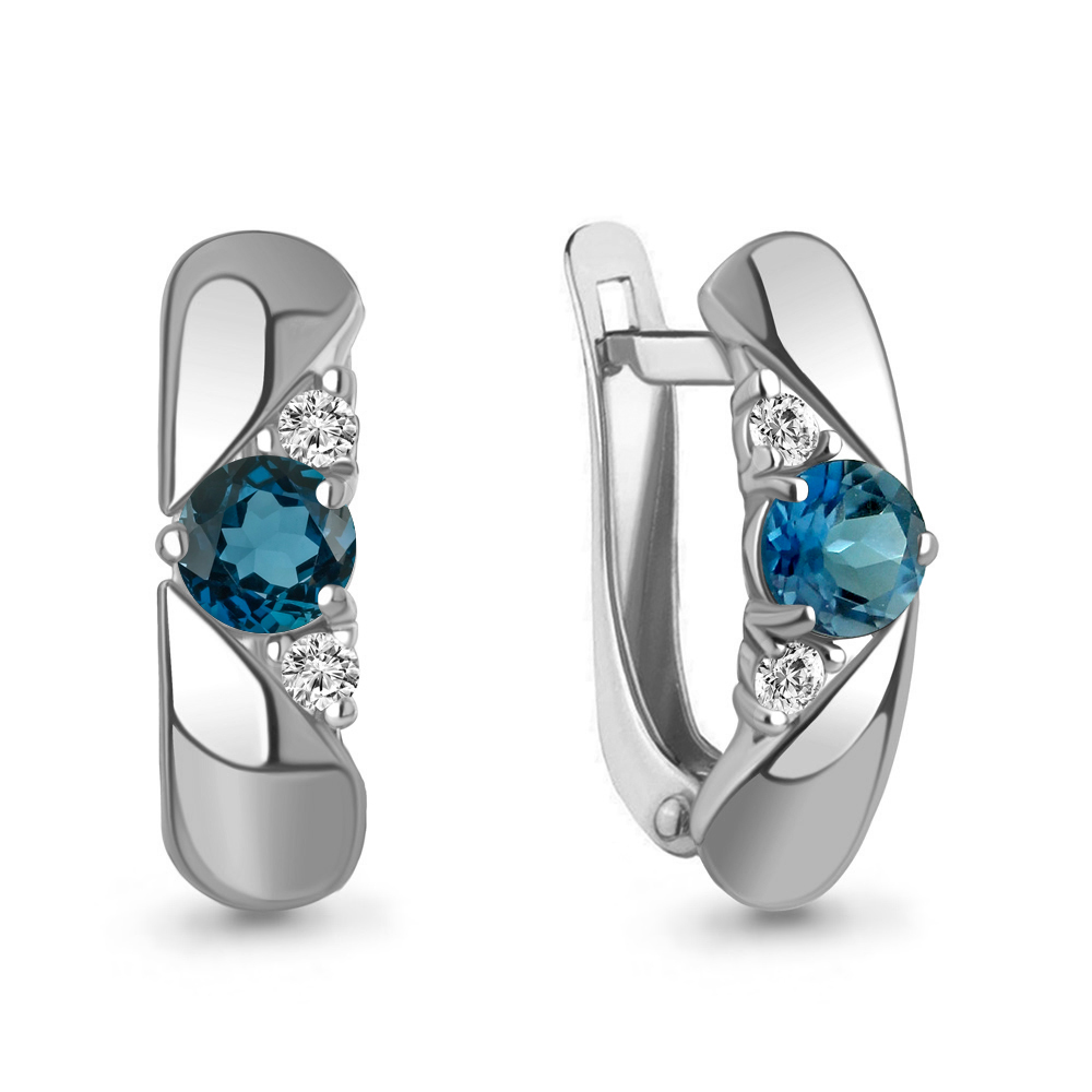 4321108А Серьги из Серебра с топазами лондон блю, фианитами