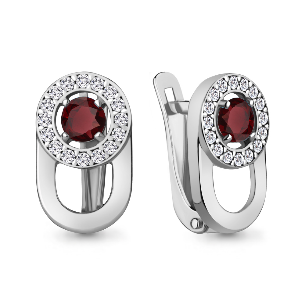4321203А Серьги из Серебра с гранатами, фианитами