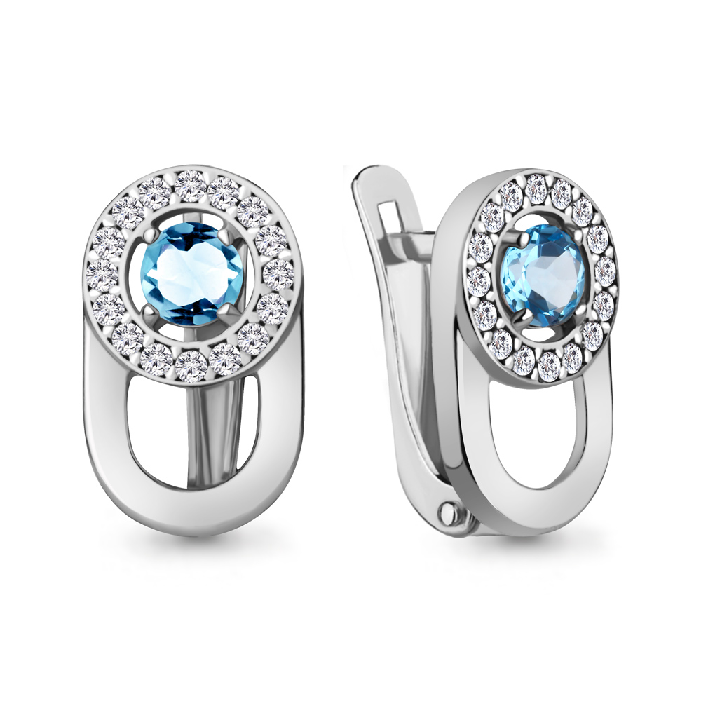 4321205А Серьги из Серебра с топазами свисс блю, фианитами
