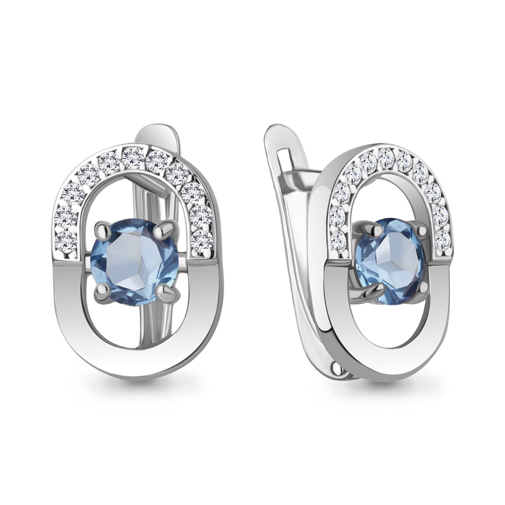 4321305А Серьги из Серебра с топазами свисс блю, фианитами из коллекции "BUARO"