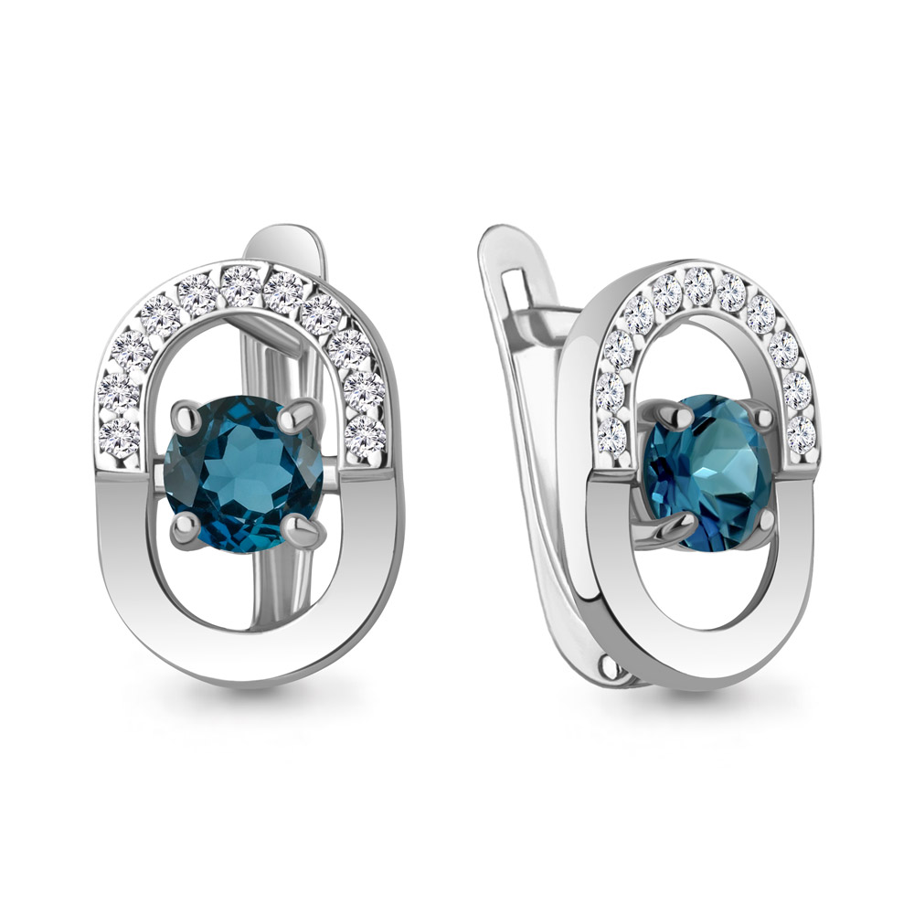 4321308А Серьги из Серебра с топазами лондон блю, фианитами из коллекции "BUARO"
