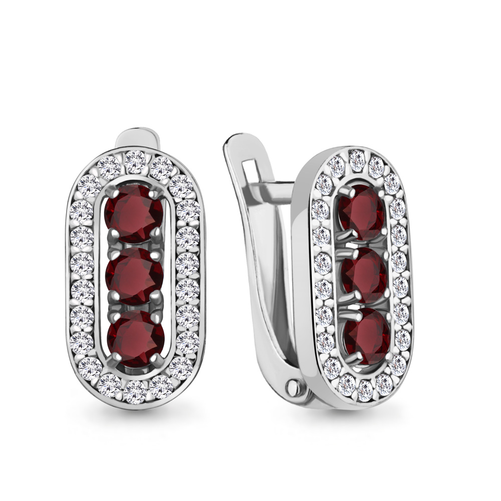 4321403А Серьги из Серебра с гранатами, фианитами