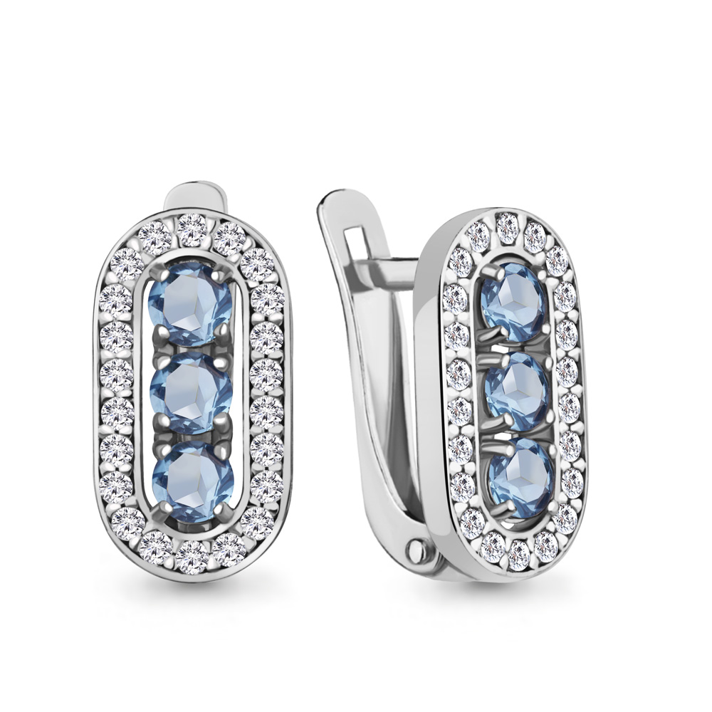 4321405А Серьги из Серебра с топазами свисс блю, фианитами