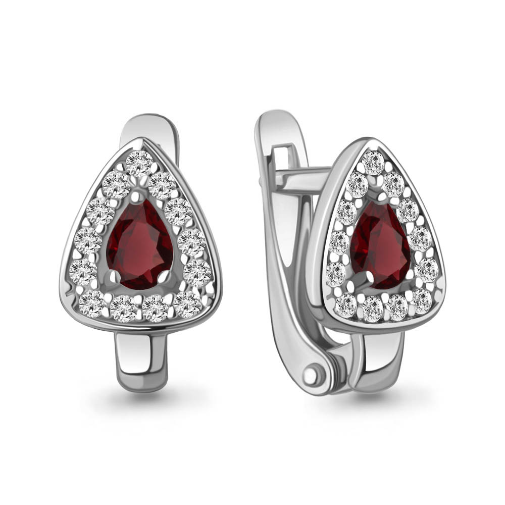 4321703А Серьги из Серебра с гранатами, фианитами