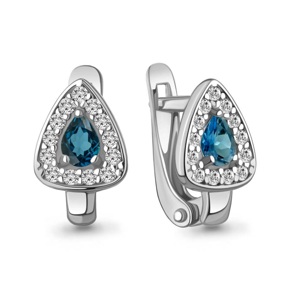 4321708А Серьги из Серебра с топазами лондон блю, фианитами