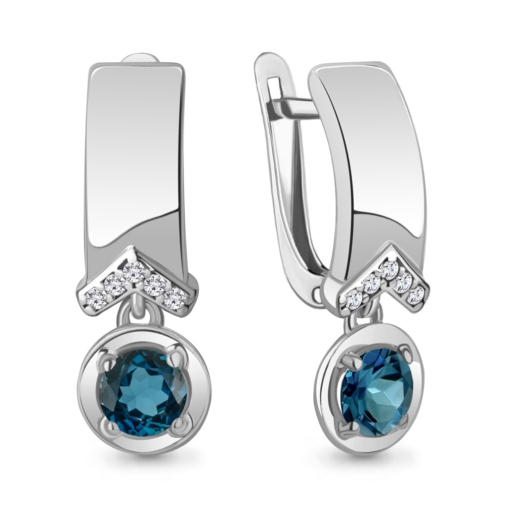 4322008А Серьги из Серебра с топазами лондон блю, фианитами из коллекции "BUARO"