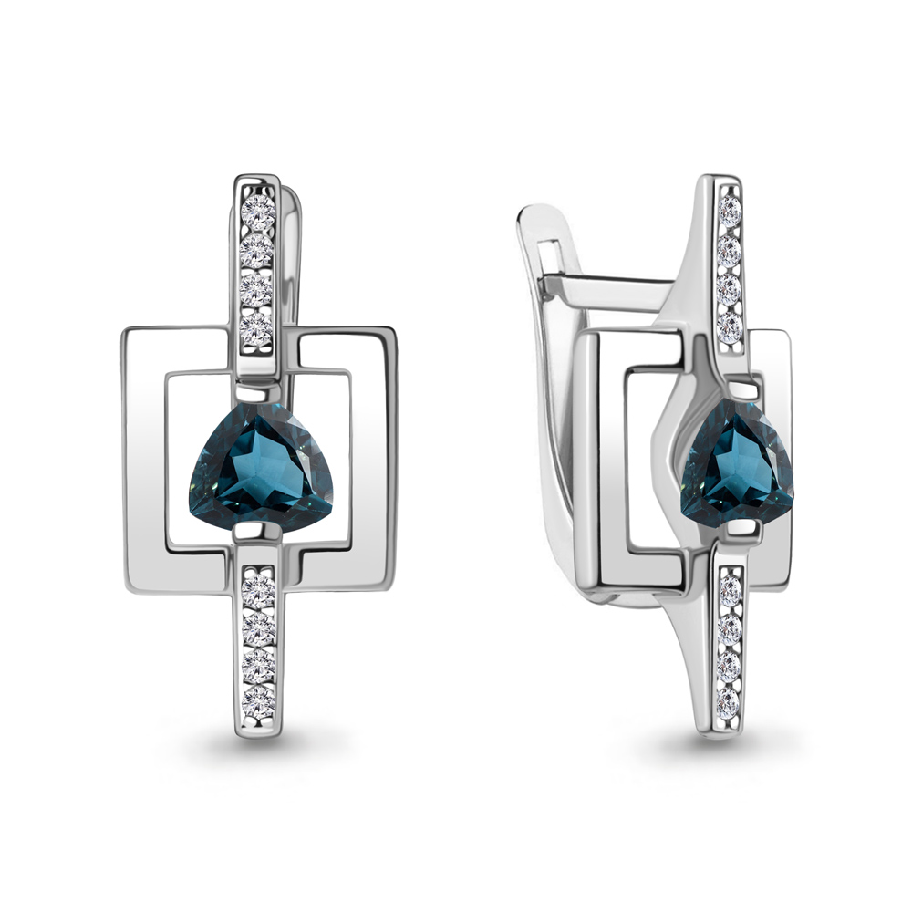4322208А Серьги из Серебра с топазами лондон блю, фианитами из коллекции "BUARO"