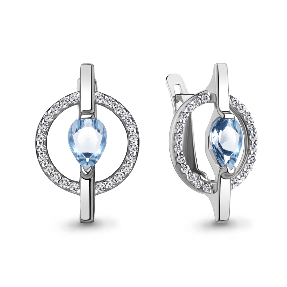 4323105А Серьги из Серебра с топазами свисс блю, фианитами из коллекции "BUARO"