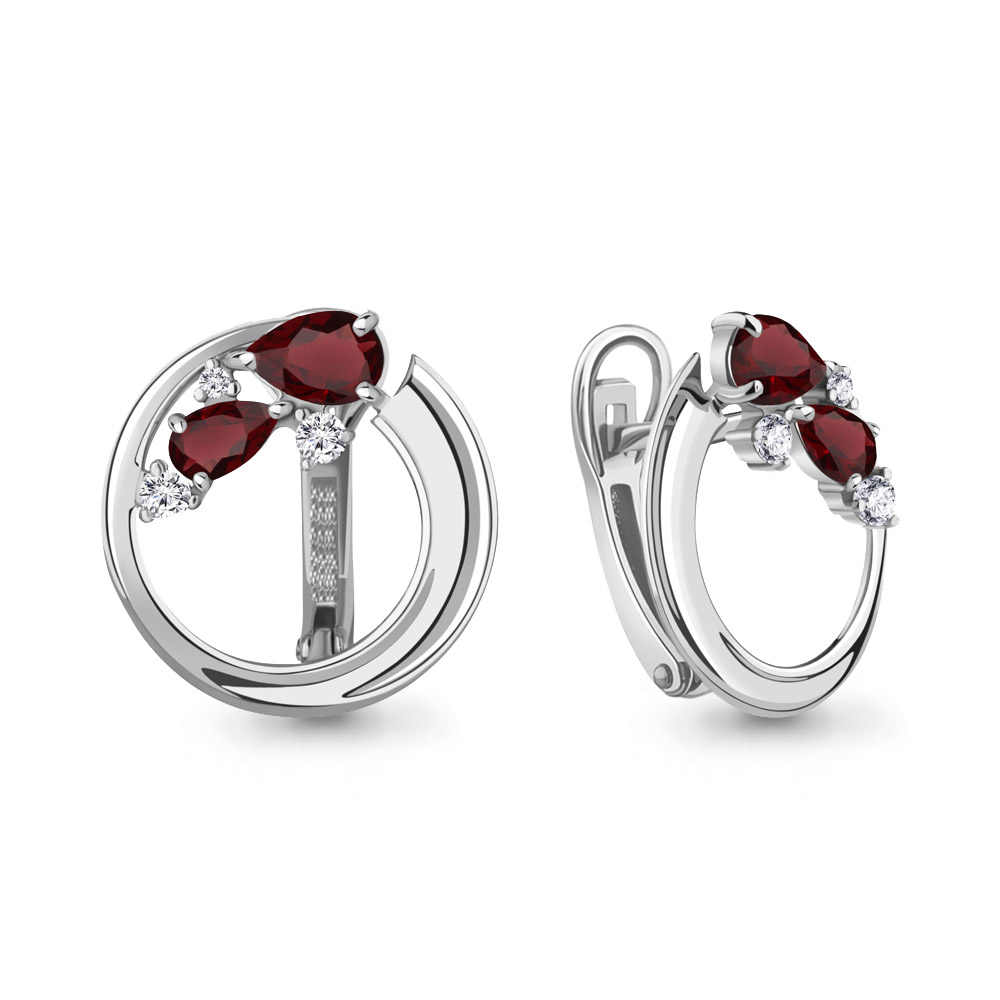 4323203А Серьги из Серебра с гранатами, фианитами