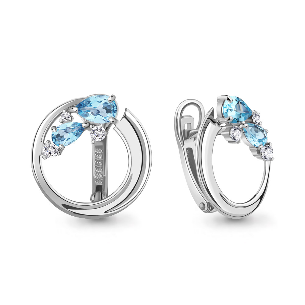 4323205А Серьги из Серебра с топазами свисс блю, фианитами