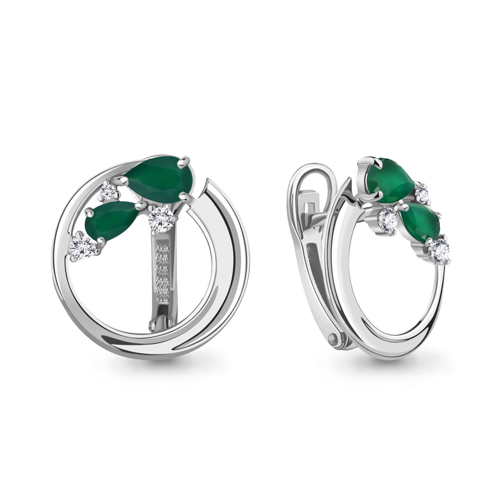 4323209А Серьги из Серебра с агатами, фианитами