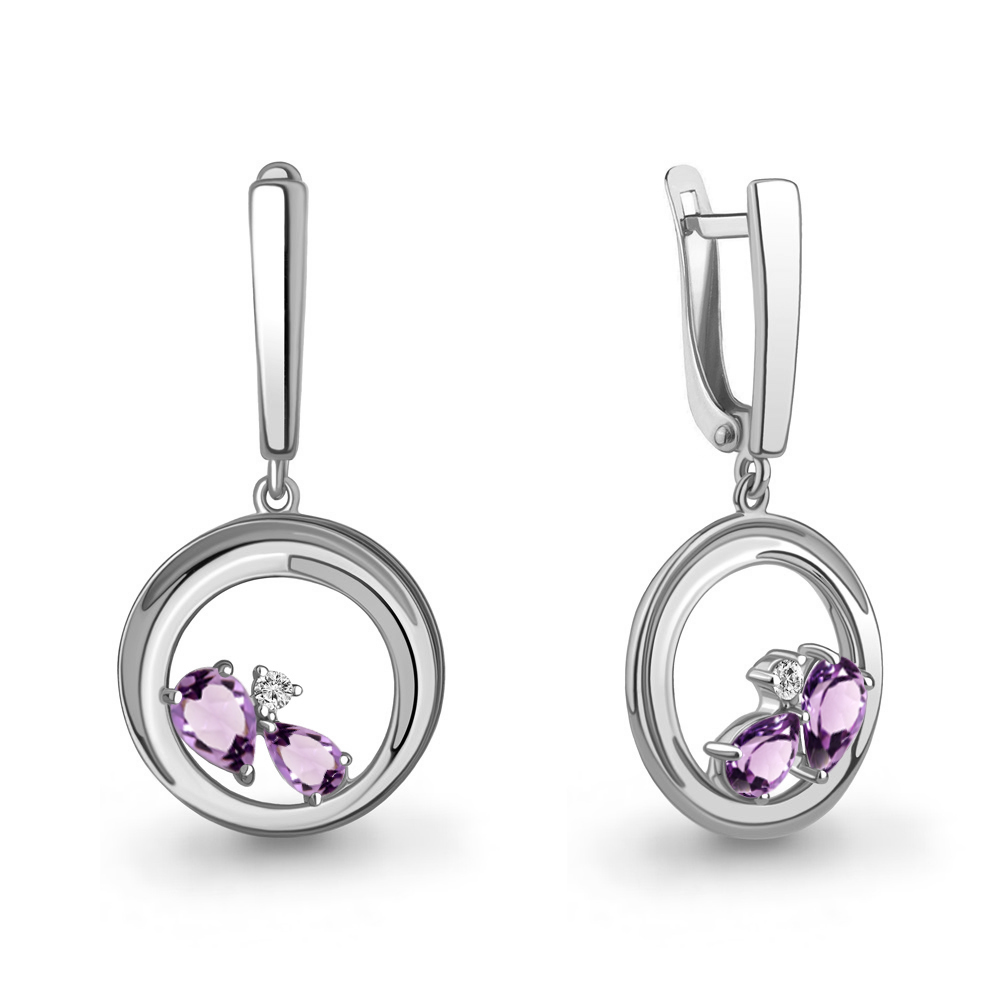 4323304А Серьги из Серебра с аметистами, фианитами