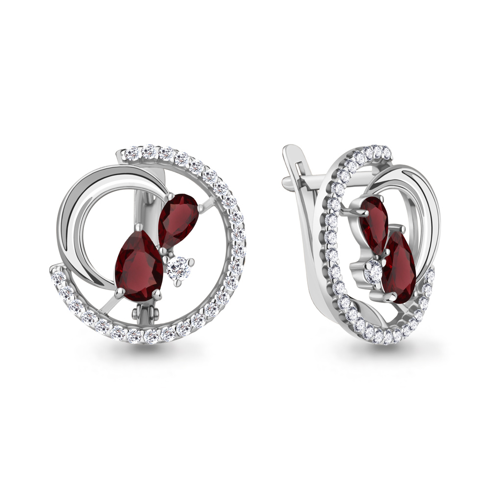 4323403А Серьги из Серебра с гранатами, фианитами