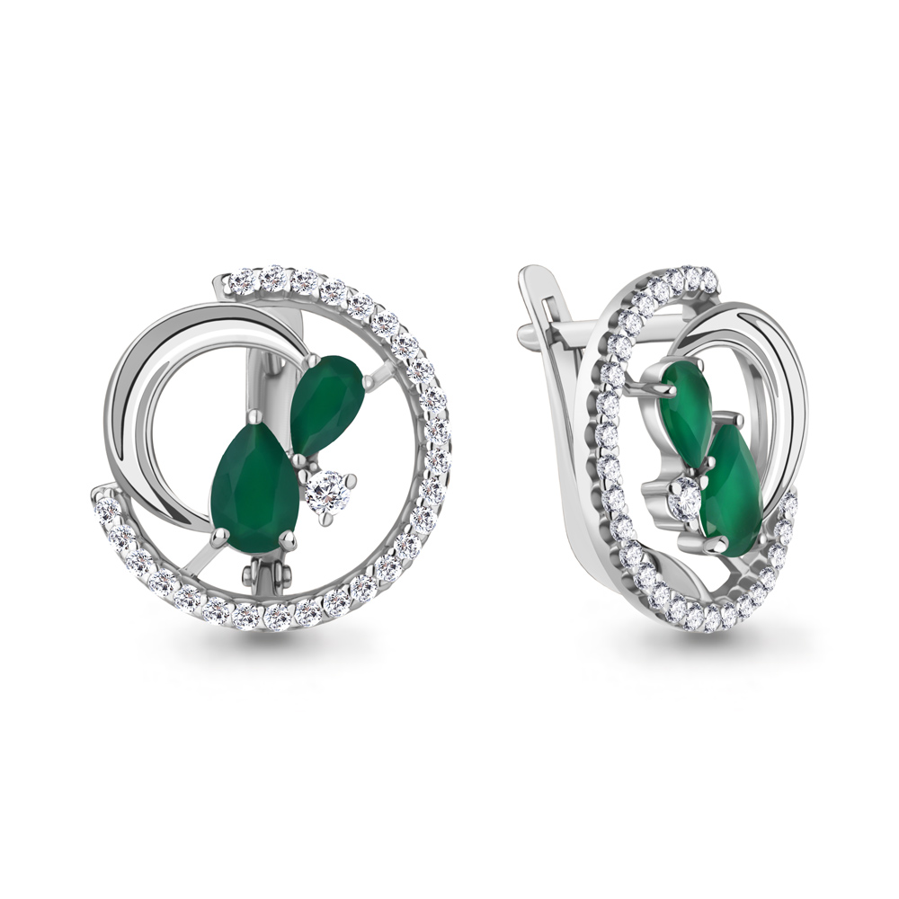 4323409А Серьги из Серебра с агатами, фианитами