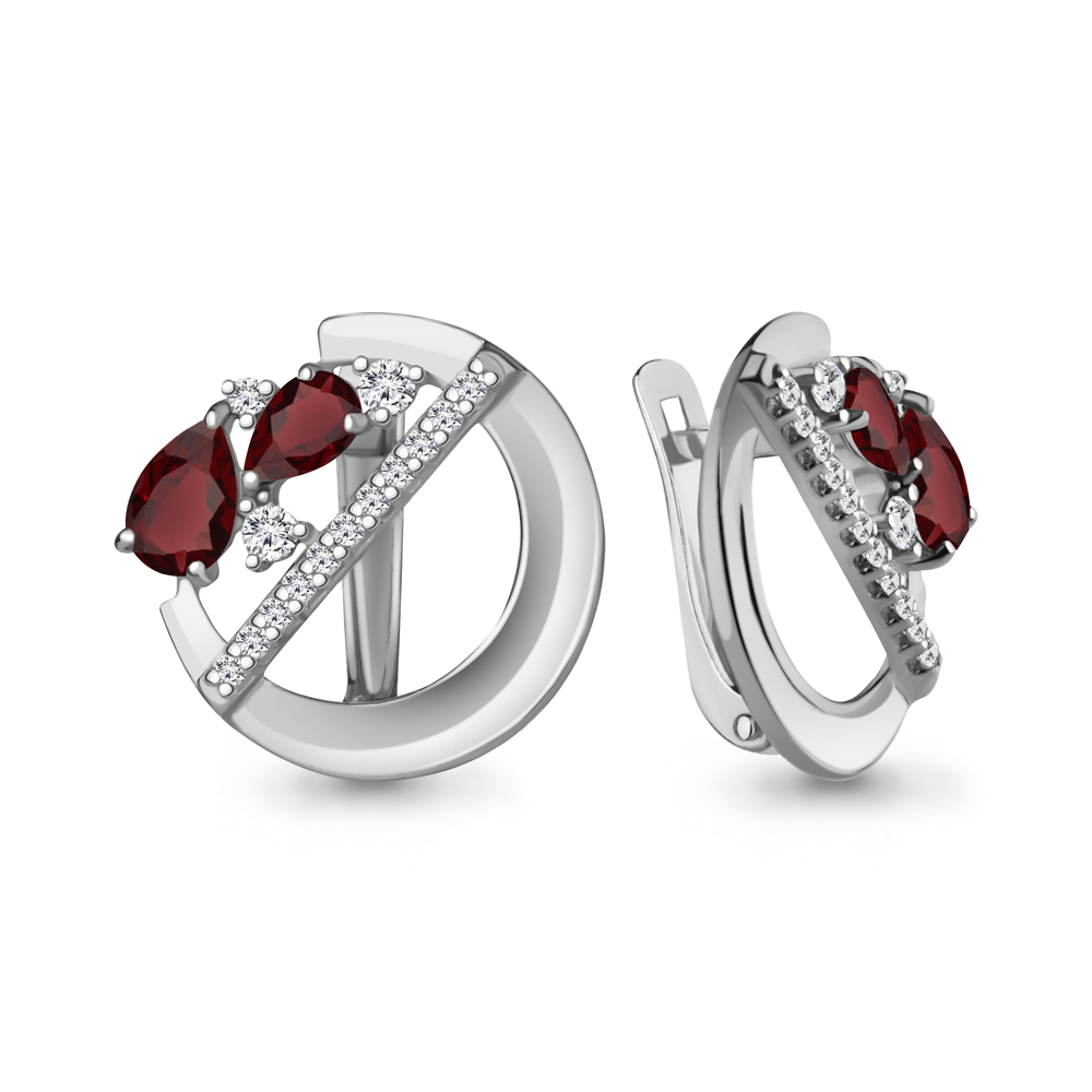 4323503А Серьги из Серебра с гранатами, фианитами