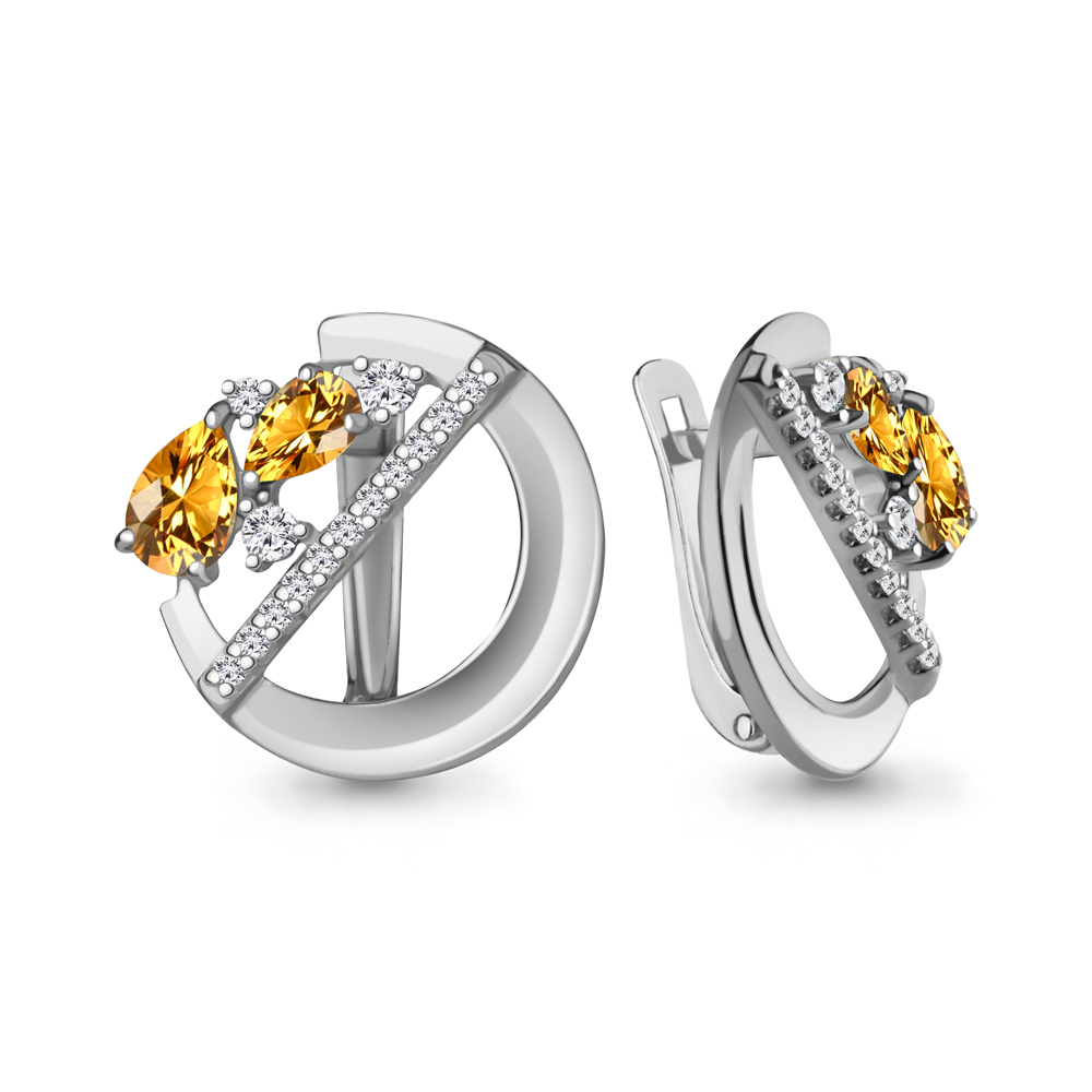 4323506А Серьги из Серебра с фианитами, цитринами