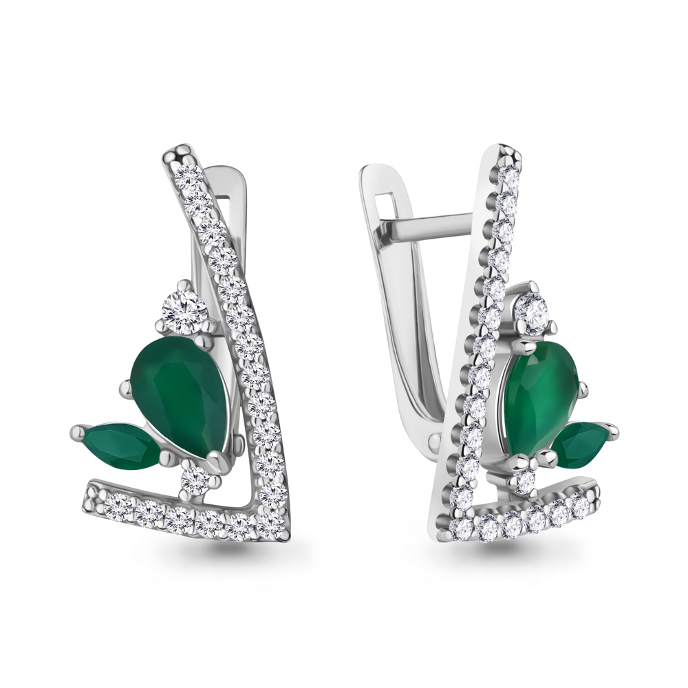 4323709А Серьги из Серебра с агатами, фианитами