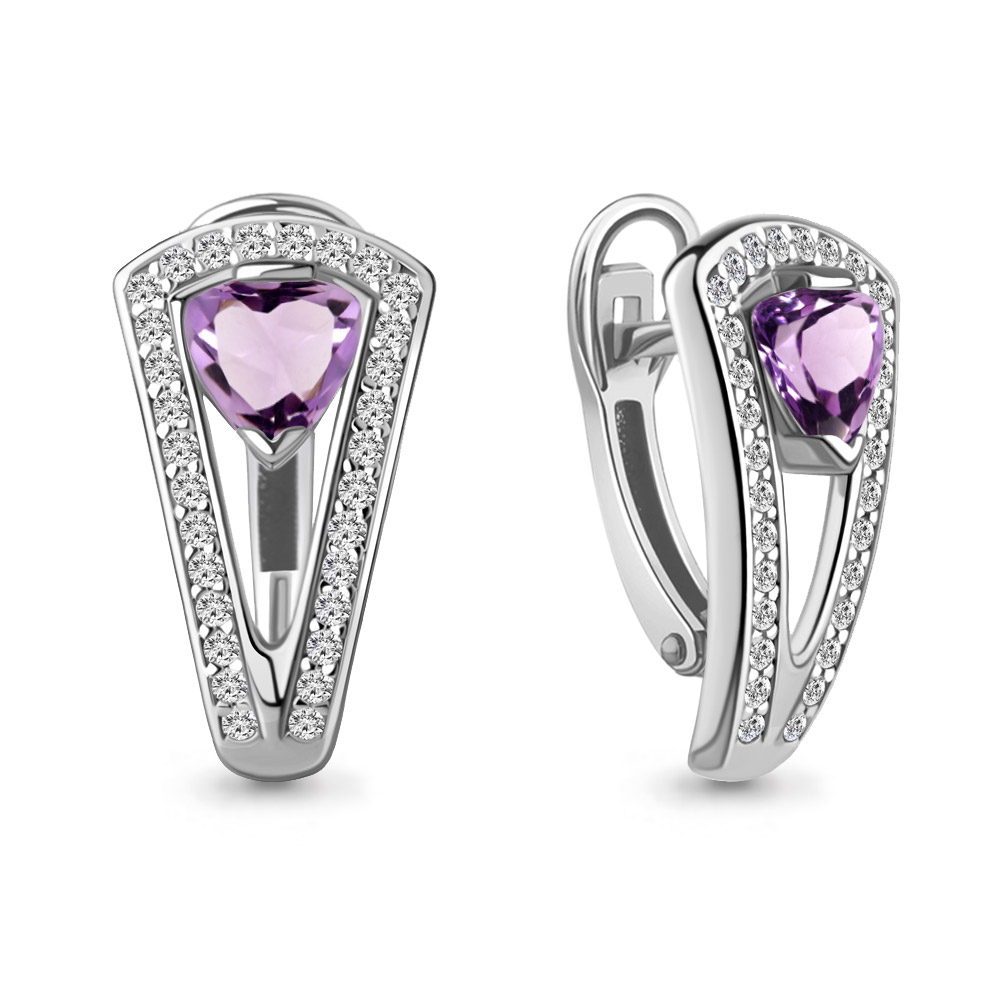 4324204А Серьги из Серебра с аметистами, фианитами из коллекции "BUARO"