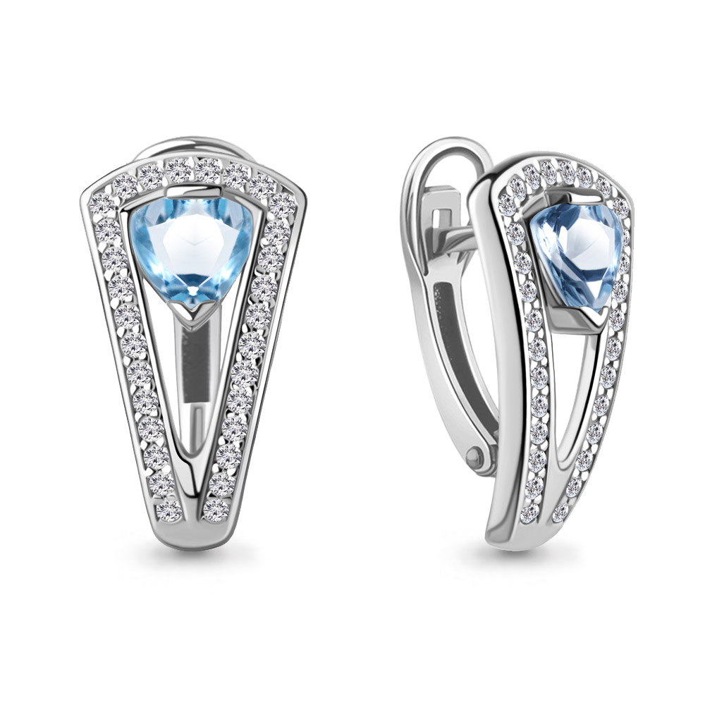 4324205А Серьги из Серебра с топазами свисс блю, фианитами из коллекции "BUARO"