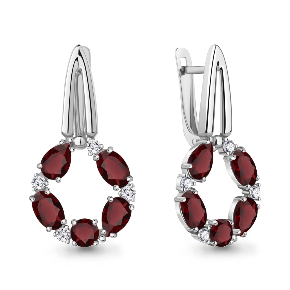 4324703А Серьги из Серебра с гранатами, фианитами