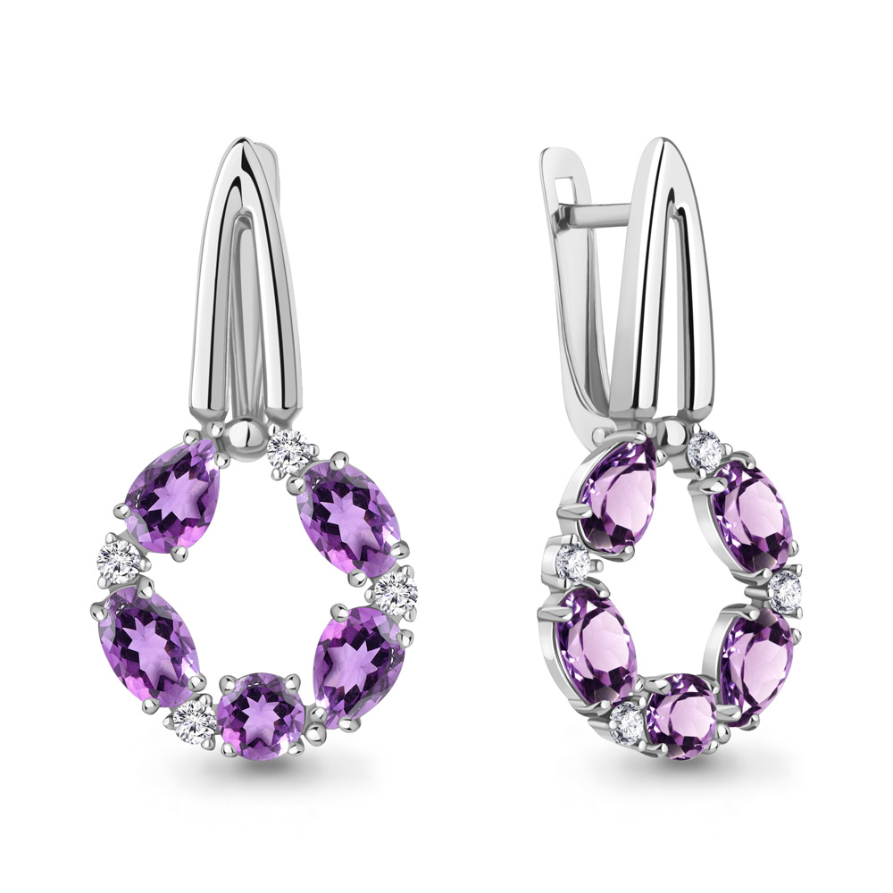 4324704А Серьги из Серебра с аметистами, фианитами
