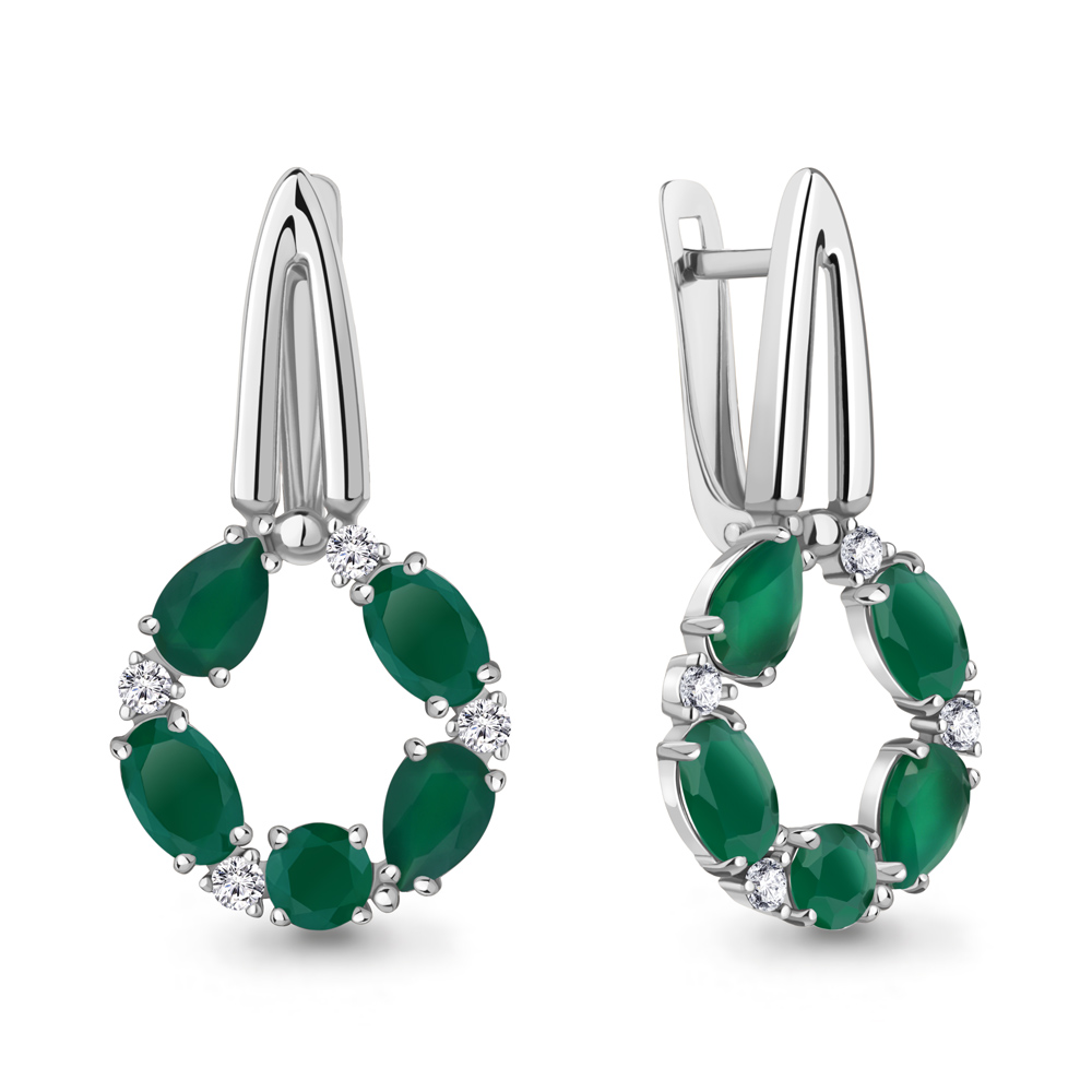 4324709А Серьги из Серебра с агатами, фианитами