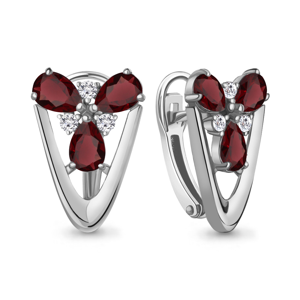 4324903А Серьги из Серебра с гранатами, фианитами
